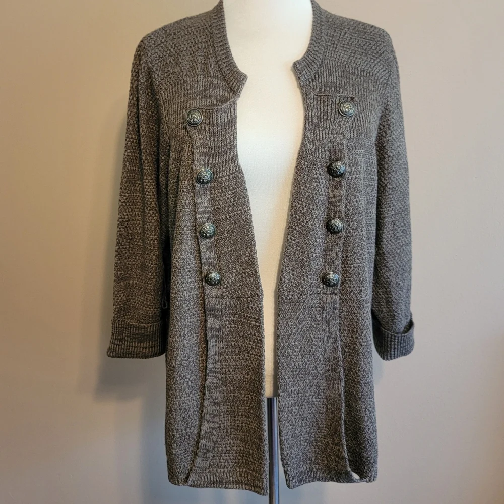 Marled Cardigan Sweater Petite‎ XL Knit Shawl Cottagecore Granny Brown Warm